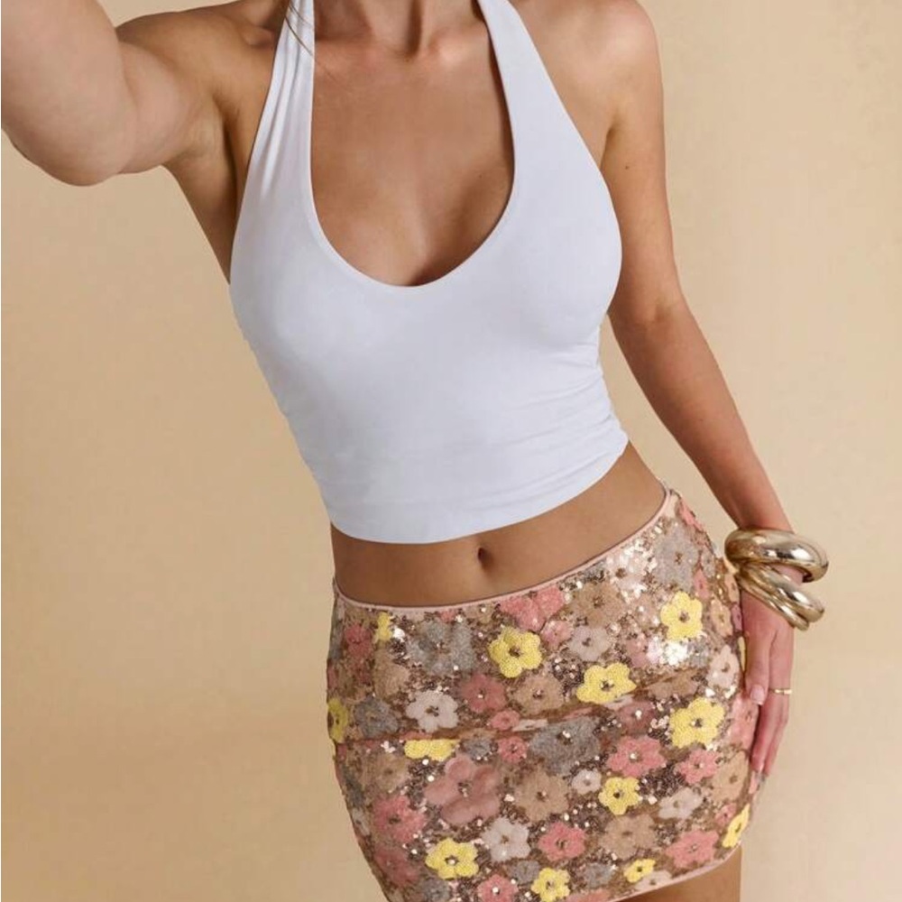 Flower Sequin Mini Skirt